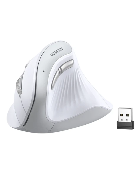 UGREEN 4000 DPI 6 Tuşlu Ergonomik Kablosuz Dikey Mouse, Beyaz, 45759 ürün görseli 1