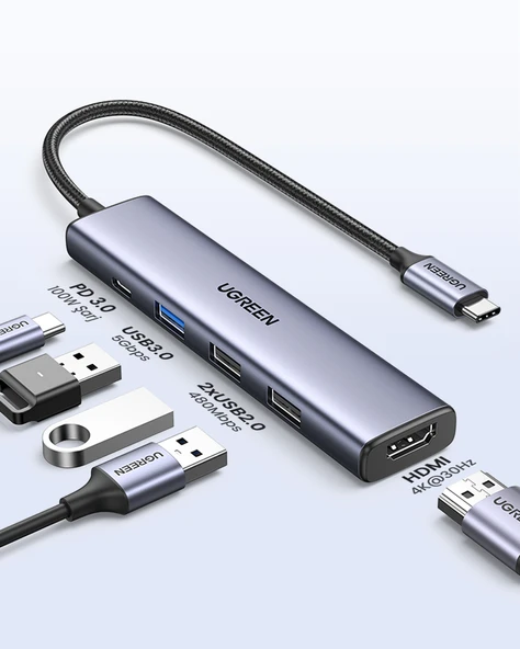 UGREEN Revedok 5'i 1 Arada 1 USB-C 3xUSB-A Hub Çoklayıcı, 15495 ürün görseli 1