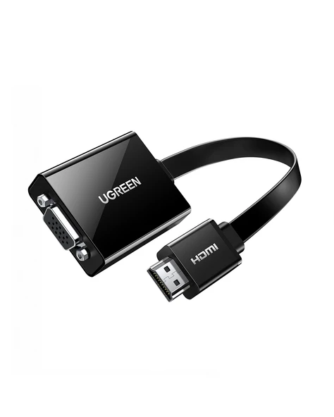 UGREEN Flat Kablolu HDMI - VGA AUX Dönüştürücü 25 cm, Siyah, 40248 ürün görseli 1