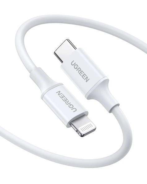 UGREEN USB-C - Lightning 3A PD MFi Sertifikalı Hızlı Şarj Kablosu, 1 m, Beyaz, 10493 ürün görseli 1