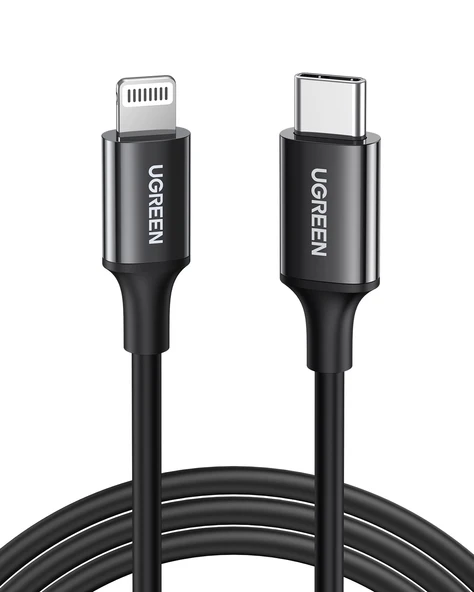 UGREEN Type-C to Lightning 3A PD MFi Sertifikalı Hızlı Şarj Kablosu, 1 Metre, Siyah, 60751 ürün görseli 1