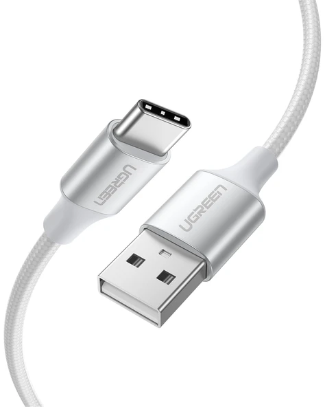 UGREEN USB-C - USB-A 3A QC Örgülü Hızlı Şarj Kablosu, 1 m, Gümüş Beyazı, 60131 ürün görseli 1