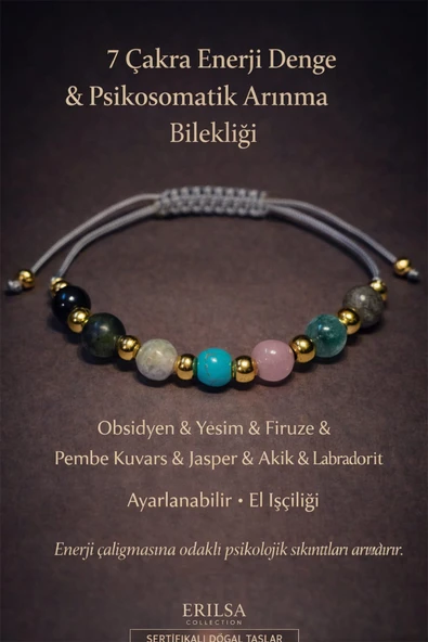 Sertifikalı Gri 7 Çakra Denge Enerji Uyum Psikosomatik Arınma Enerji Bilekliği – Doğal Taş Şifa ürün görseli 1