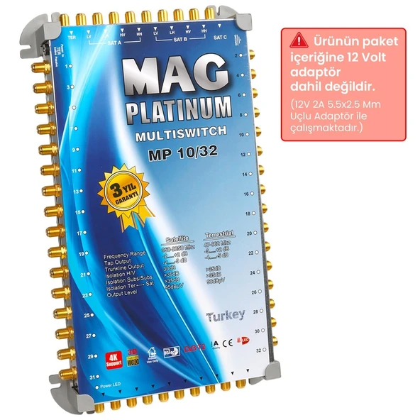 MAG Platinum MP 10/32 Multiswitch - 10 Giriş 32 Çıkışlı Merkezi Uydu Santrali Hybrid 4K Ve 3D Destekli ürün görseli 1