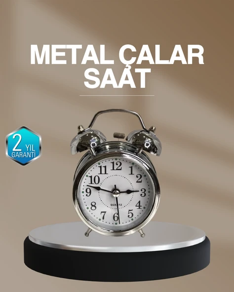 Dekoratif Yuvarlak Gümüş Sessiz Işıklı Masa Üstü Çalar Saat Alarmlı ve Şık Tasarım ürün görseli 1