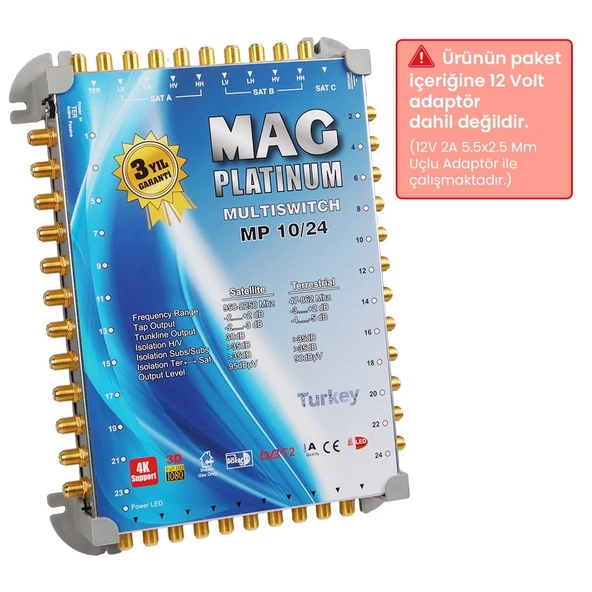 MAG Platinum MP 10/24 Multiswitch - 10 Giriş 24 Çıkışlı Merkezi Uydu Santrali Hybrid 4K Ve 3D Destekli ürün görseli 1