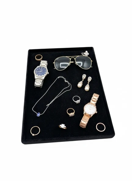 Süet Kumaş Siyah Renk 34/24 cm Takı Servis Sunum Tablası ürün görseli 1