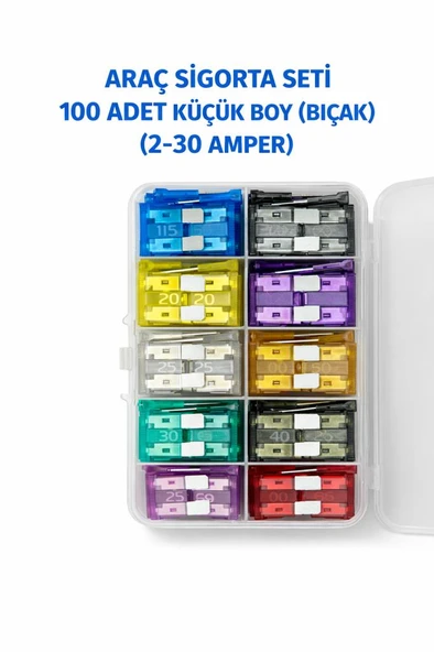 ARAÇ SİGORTA SETİ 100 ADET KÜÇÜK BOY (BIÇAK) (2-30 AMPER) ürün görseli 1