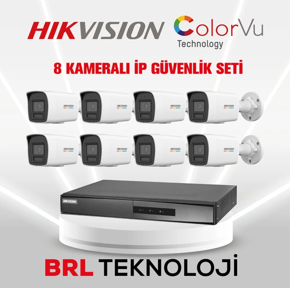 Hikvision 8 Kameralı 4 Mp ColorVu İp Güvenlik Kamera Seti DS-2CD1047G2H-LIUF (Dahili Mikrofonlu) ürün görseli 1