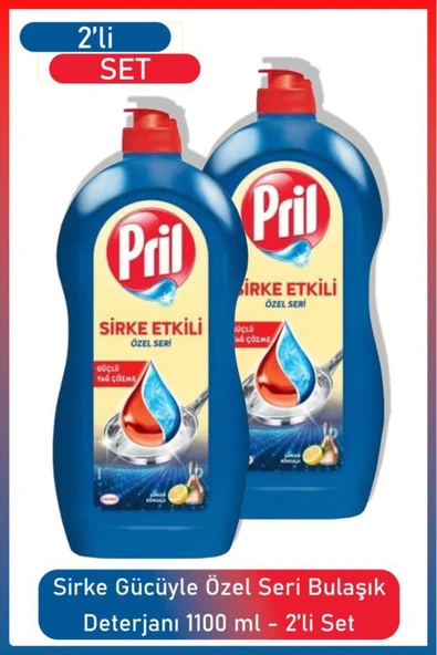 levent PRİLSirke Gücüyle 1100 ml Bulaşık Deterjanı 2’li Özel Seri Parlak ve Hijyenik Sonuç ürün görseli 1