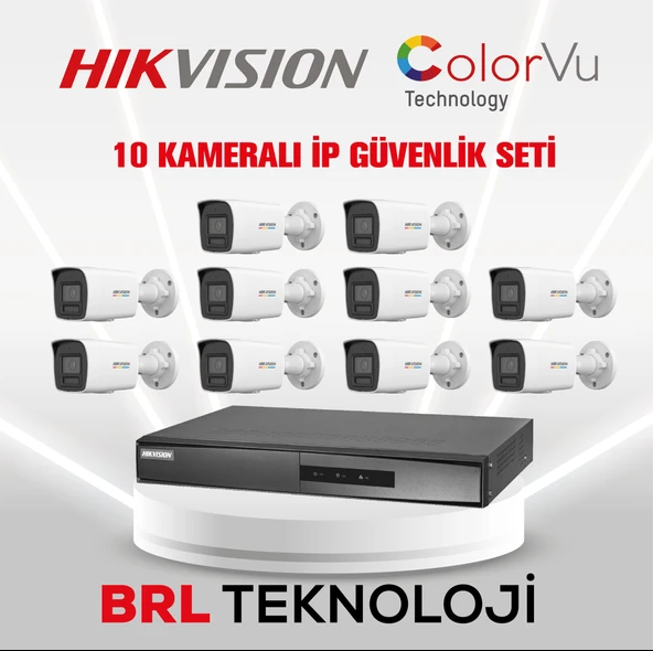 Hikvision 10 Kameralı 4 Mp ColorVu İp Güvenlik Kamera Seti DS-2CD1047G2H-LIUF (Dahili Mikrofonlu) ürün görseli 1