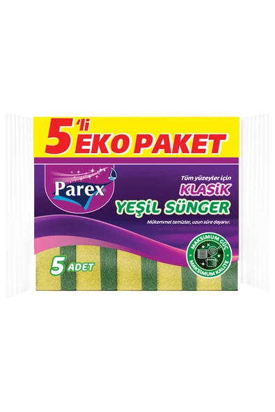 levent PAREXKlasik Yeşil Sünger Düz 5'li Paket ürün görseli 1