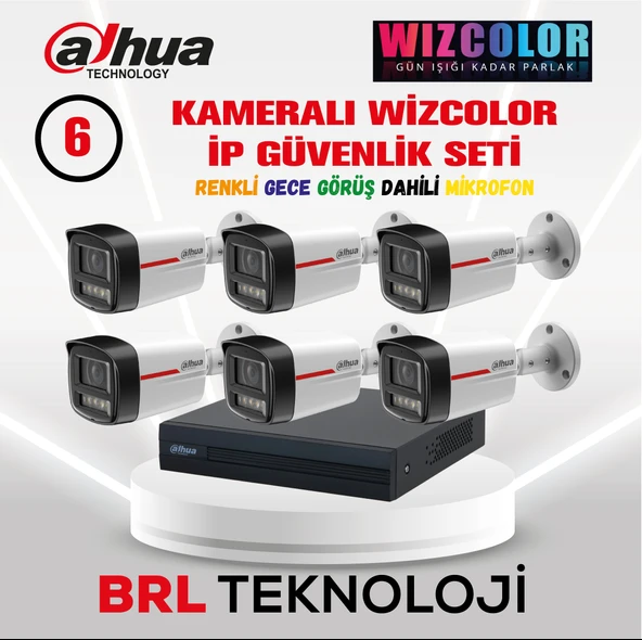 Dahua 6 Kameralı 4 MP Wiz Color Dahili Mikrofonlu İp Güvenlik Kamera Seti ürün görseli 1