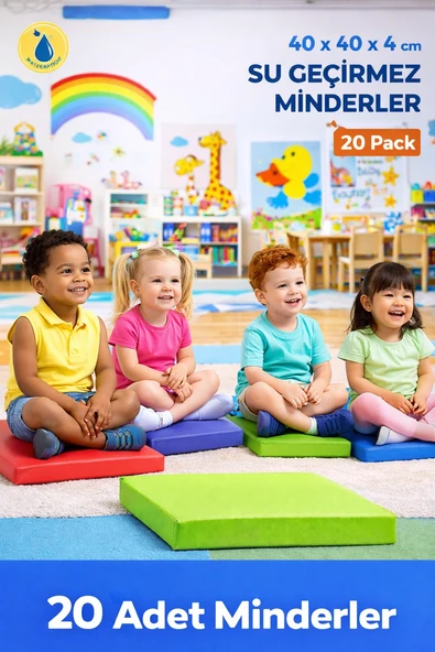 Su Geçirmez Kreş Minderi 40x40x4 cm – Fermuarlı & Silinebilir – Anaokulu Yer Minderi – 20’li Set ürün görseli 1