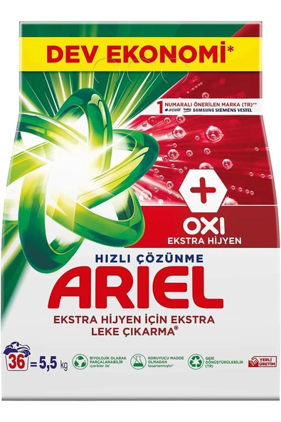 levent ArielOxi Extra Hijyen 5.5 kg Toz Çamaşır Deterjanı ürün görseli 1