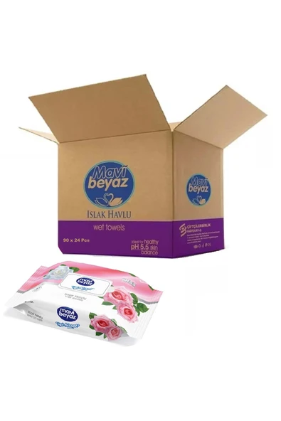 levent MAVİIslak Havlu Mendil 90 Yaprak Gül 24 Lü Set Plastik Kapaklı ürün görseli 1