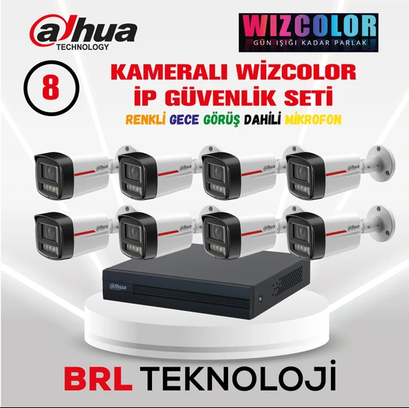 Dahua 8 Kameralı 4 MP Wiz Color Dahili Mikrofonlu İp Güvenlik Kamera Seti ürün görseli 1