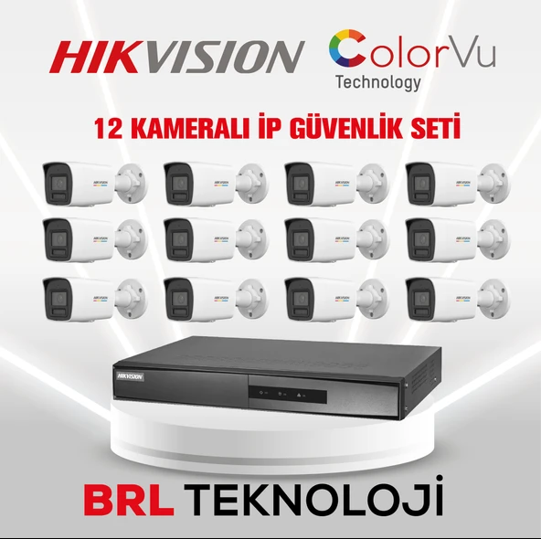 Hikvision 12 Kameralı 4 Mp ColorVu İp Güvenlik Kamera Seti DS-2CD1047G2H-LIUF (Dahili Mikrofonlu) ürün görseli 1