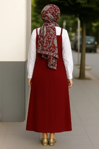 Kadın Bordo Basic Ayarlanabilir Askılı Jile Elbise - Resim 2