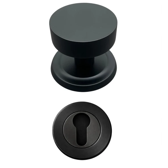 Round Mat Siyah Kapı Tokmağı Kapı Babası Alt Rozeti Set - Resim 2