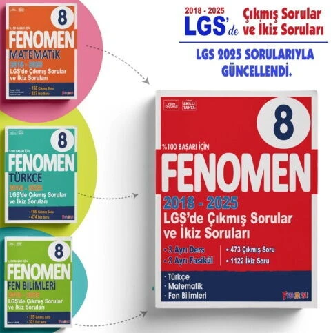 Fenomen Okul Yayınları 8. Sınıf LGS Çıkmış Sorular ve İkiz Soruları Seti 2018 2025 ürün görseli 1