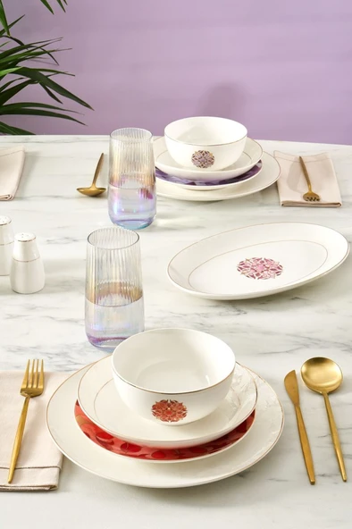 Karaca Elegance Bone Aria 56 Parça 12 Kişilik Yemek Takımı Gold ürün görseli 1