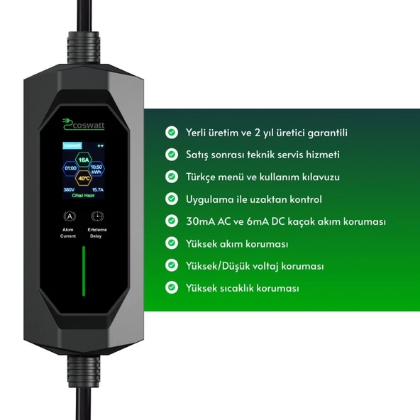 Cks Enerjİ Taşınabilir Şarj Cihazı 11 kW 3P-16A Tip-2 5x16A Fiş 380V AC Ev Tipi Dönüştürücü Kablo ve Taşıma Çantası Hediyeli ( 10 METRE KABLO) ürün görseli 1