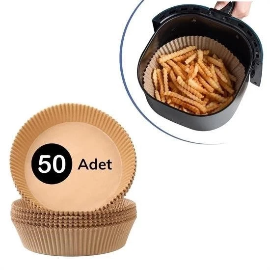 50 Adet Air Fryer Pişirme Kağıdı Tek Kullanımlık Hava Fritöz Yağ Geçirmez Yapışmaz Tabak Model ürün görseli 1