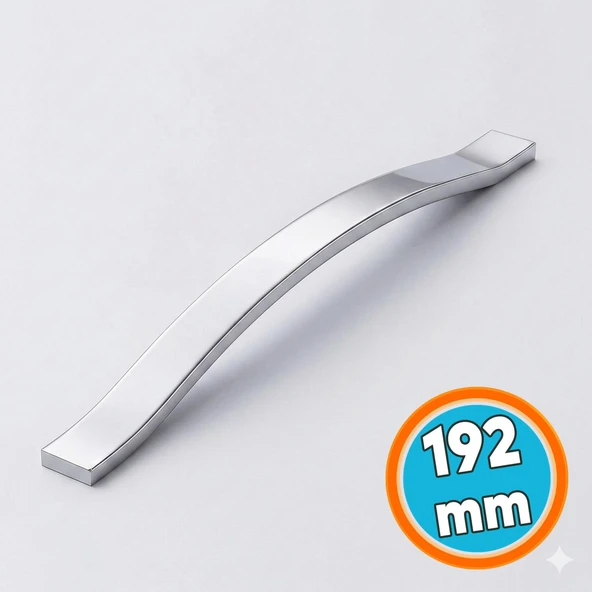 Mobilya Dolap Çekmece Kulpu Modern Mutfak Kapak Kulpları Kulp 192 mm Krom Gümüş Renk Metal ürün görseli 1