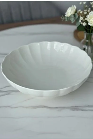 Kütahya Porselen Bone Luz Krem Bowl Kase 25x6cm 2000ml Tekli BNLZF25KS00 ürün görseli 1