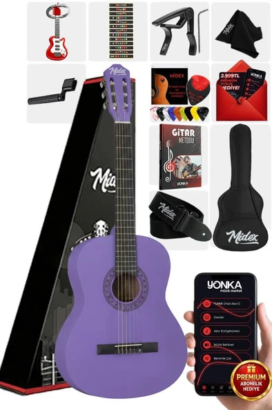 Midex CG-270PRP Mor Renk Klasik Gitar 4/4 Yetişkin Boy Sap Ayarlı Full Set ürün görseli 1