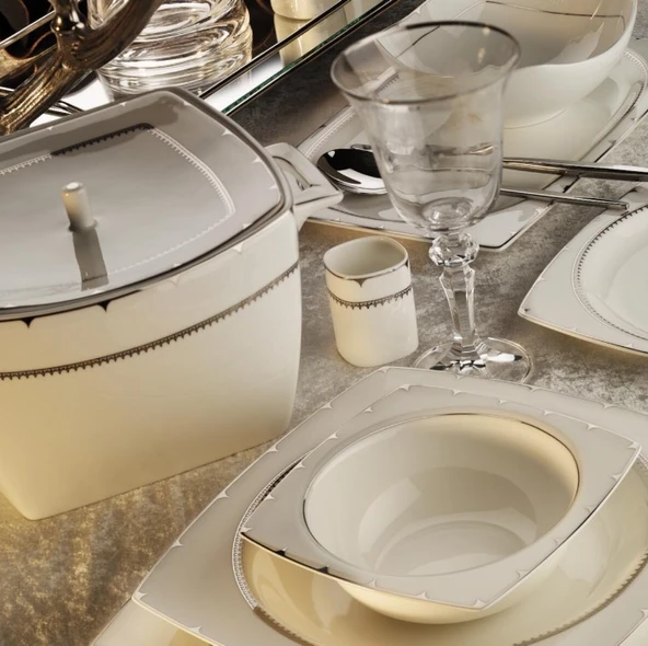 Aryıldız 31036 Platin Rose Square Porselen 60 Parça Yemek Takımı ürün görseli 1