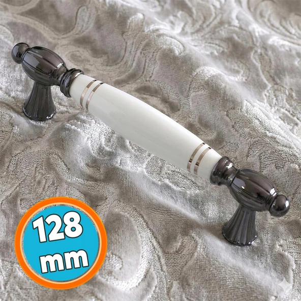 Porselen Beyaz Füme Çizgili 128 mm Mobilya Mutfak Kulp Çekmece Dolap Kulplar Kulpu Kulbu ürün görseli 1