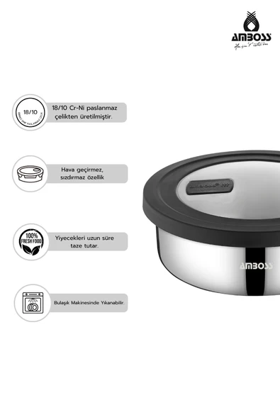 Nova 2 Parça Paslanmaz Çelik Saklama Kabı 18 cm - Resim 3