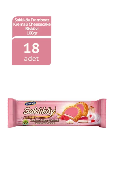 Ülker SAKLIKÖY Frambuaz Kremalı Cheesecake Bisküvi - 100 gram - 18 Adet ürün görseli 1