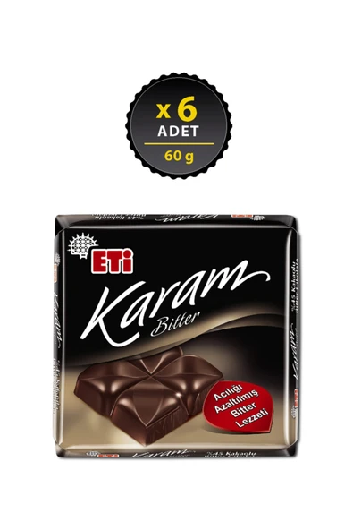 Eti Karam %45 Kakaolu Bitter Çikolata 60 g x 6 Adet ürün görseli 1
