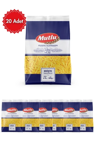 Mutlu Makarna Erişte 500 G x 20 Paket – Lezzetli, Dayanıklı ve Kolay Pişen Italyan Tipi Makarna ürün görseli 1