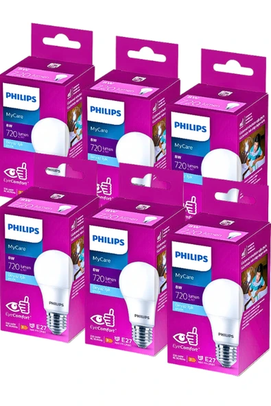 Philips Led Ampul E27 A60 8W/65K 720LM Beyaz Işık  6 ADET ürün görseli 1
