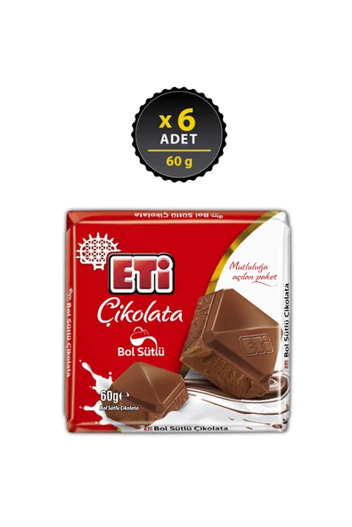 Eti Çikolata Bol Sütlü Kare 60 g x 6 Adet ürün görseli 1