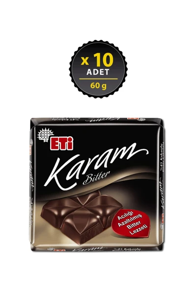 Eti Karam %45 Kakaolu Bitter Çikolata 60 g x 10 Adet ürün görseli 1