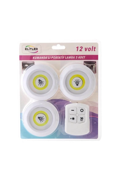 ELİTLED Elitled 3'lü Uzaktan Kumandalı Portatif Lamba - Beyaz - 9x9x9 cm ürün görseli 1