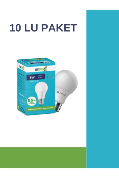 Aklight Led 9W/3700K 790lm E27 Gün Işığı Ampul 10 lu Paket ürün görseli 1