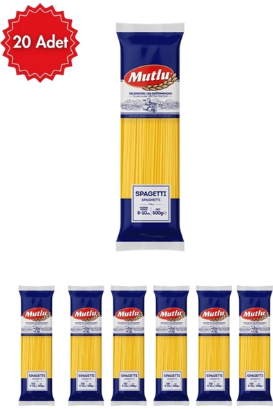 Mutlu Makarna Spagetti 500 G x 20 Paket – Lezzetli, Dayanıklı ve Kolay Pişen Italyan Tipi Makarna ürün görseli 1