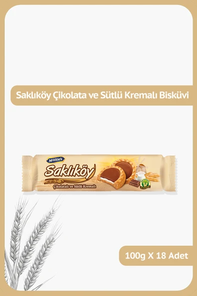 Ülker SAKLIKÖY Çikolatalı Kremalı Tam Buğdaylı Bisküvi - 100 gram - 18 Adet ürün görseli 1