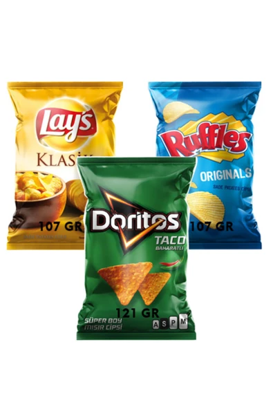 3 adetFrito Lay Lays 107gr + Ruffles 107gr+doritos 121gr ürün görseli 1