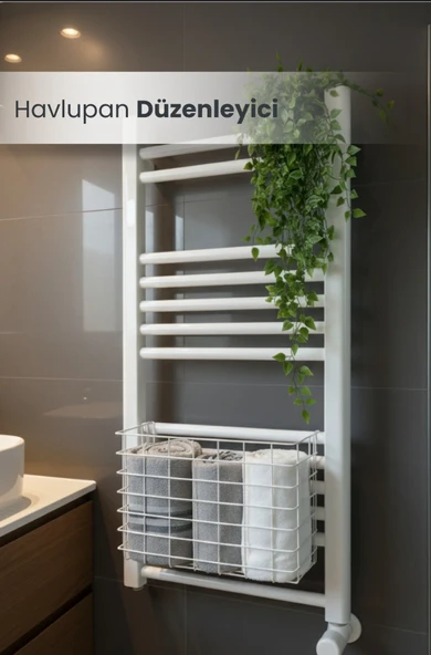 Asılabilir Havlupan Düzenleyici Banyo Havluluk Kurutma Sepeti Tuvalet Kağıdı Organizeri BEYAZ ürün görseli 1
