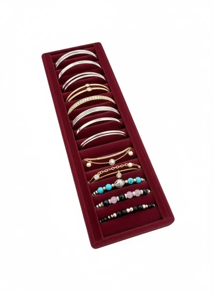 Süet Kaplama Bordo Renk Sosisli 34/11 Cm Bileklik Kelepçe Tablası ürün görseli 1