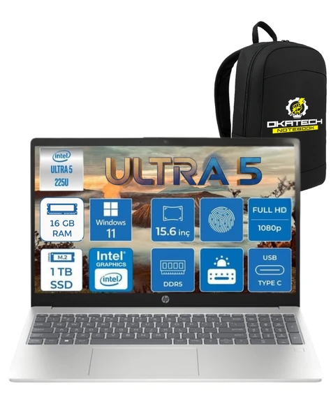 HP Laptop Intel Core Ultra 5 225U 16GB Ddr5 1 TB SSD  FHD IPS 300Nit WIN 11 HOME Taşınabilir Bilgisayar CK6C5EA+OKATECH ÇANTA ürün görseli 1