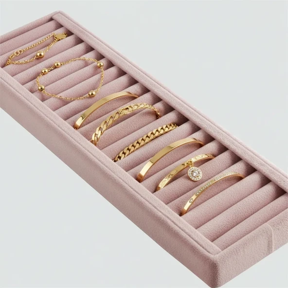 Süet Kumaş Pembe Renk 34 cm / 11 cm Kelepçe-bileklik Sergileme Standı ürün görseli 1