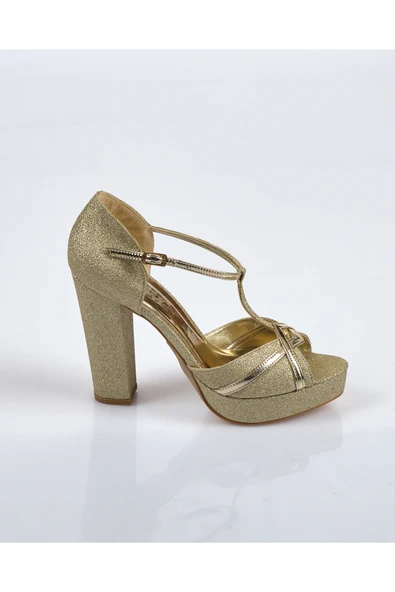 Natty Shoes Metalik Platform Topuklu T-Strap Kadın Ayakkabı - Özel Günler İçin ürün görseli 1